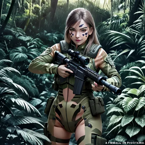 (a female soldier in a sheer combat uniform:1.5), stealth infantry combat group, multiple invisible female soldiers, blurry body...