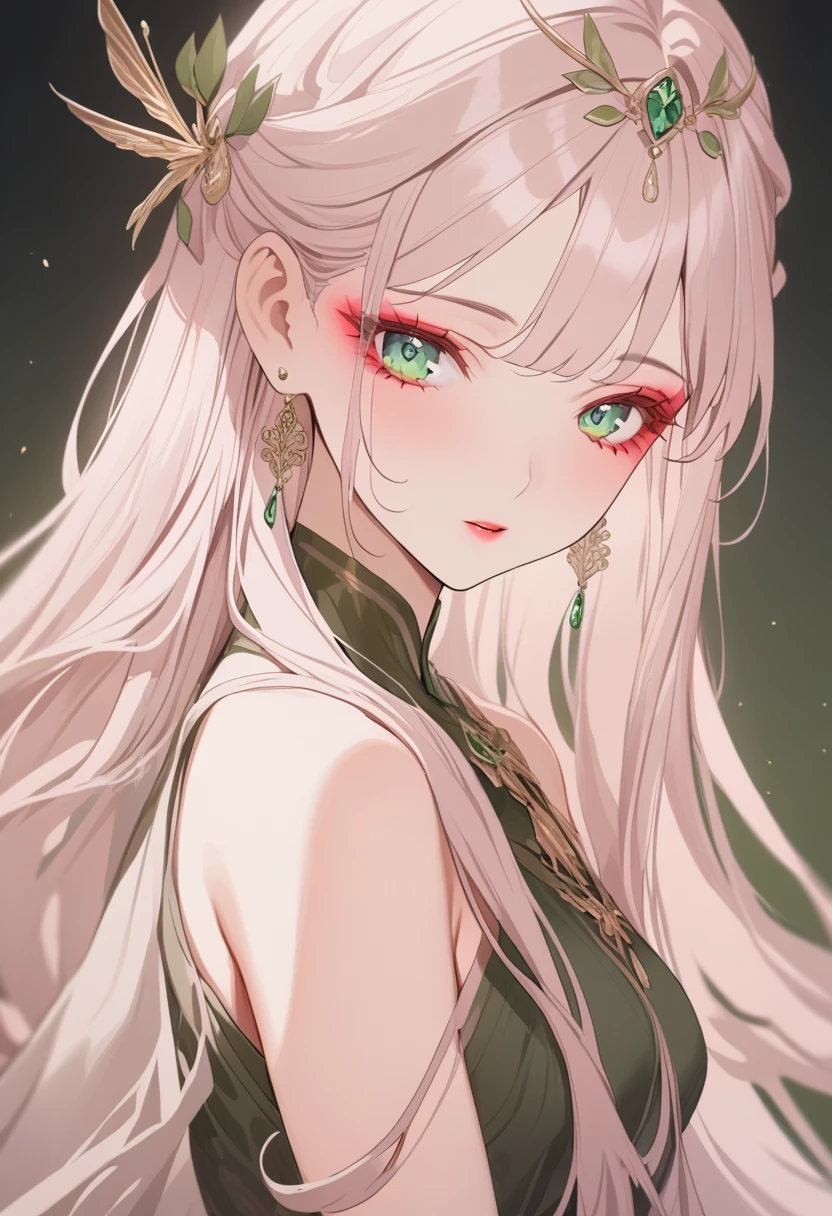 luzao\(EOE\),one girl,solo,(masterpiece, best quality:1.2), 1 Girl, Solitary, Skin details, Beautiful facial features, Exquisite makeup, green eyes,Exquisite eyes, Eye details,long hair,pearl pink hair