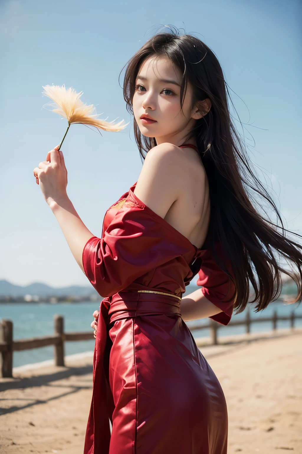 (Feel the wind pose:1.3, Hair blowing in the wind:1.5), (beautiful girl, Baby Face:1.6, Cute face, Idol Face:1.2), (Small and slender figure), (Slender body line), (((Mysterious and divine々Ishi costume:1.3))), (Girl&#39;s smooth body:1.2), Delicate beautiful skin, Small beautiful butt, Narrow waist, Thin thighs, (Highest quality, 8k, masterpiece:1.2), ((Frontal portrait:1.3)), ((Medium breast, Beautiful nipples)), ((Girl standing on the prairie)), (Detailed eyes and face:1.3), (Detailed hands:1.2, Little girl&#39;s small hand:1.2), ((Fantastic Background)), (Perfect Anatomy), Ultra-detailed, (Idol Smile:1.3, blush:1.2), (View the viewer:1.3),The belly button and the surrounding area are exposed,Shoulders exposed skin,Slim figure,A beautiful girl with a proactive approach to life,Naturally beautiful girl,The arms have exposed skin,Ultra mini skirt,pale pink panty shot, vivid colors,Colorful images,Maximum number of pixels,Real raw photos,((Pale pink underwear)),((Thin string-shaped underwear)),((Thin cotton underwear)),((Thin thighs)),((Thin legs)),Anatomically correct, accurate, Highest quality, far and near method, Dutch Angle, Blushing, High resolution, 