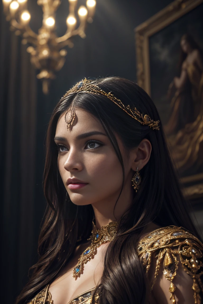 a beautiful detailed goddess caronte, 1girl, stunning detailed face, piercing eyes, elegant pose, flowing long hair, intricate jewelry, ornate dress, dramatic lighting, cinematic composition, dark fantasy, dramatic lighting, moody colors, digital painting, hyper detailed, photorealistic, (best quality,4k,8k,highres,masterpiece:1.2),ultra-detailed,(realistic,photorealistic,photo-realistic:1.37)