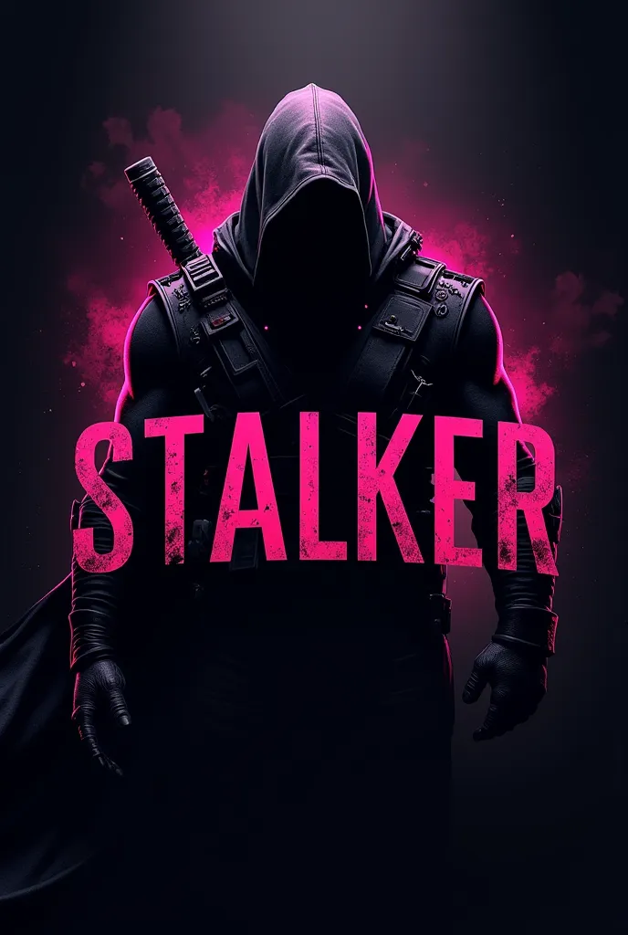 Create me a superhero logo, The superhero in question is known for being brutal against his opponents.,  lurks in the shadows and darkness of the night, his name is stalker, and its colors are black and neon pink