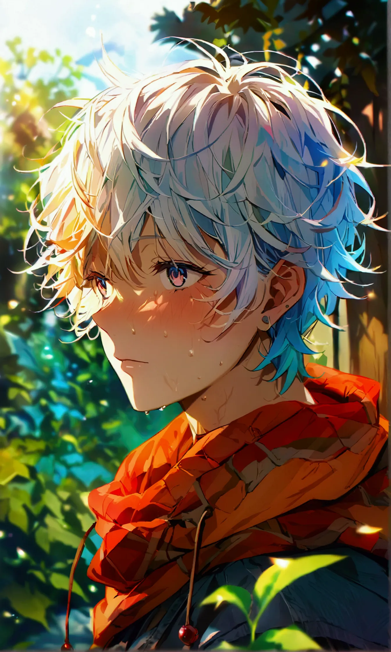 homeless man,garden,beautiful face with attention to detail,high quality,anime,beautiful,high resolution,anime color,{{{{8k_wall...