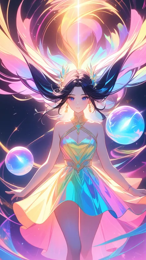 1girl, celestial being, chromaticaberration, prismatic, holographic, ethereal, divine, goddess, fantasy, mystical, magical , int...