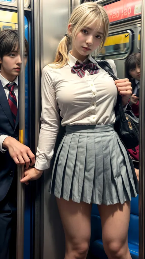 masutepiece, of the highest quality, high resolution, 
grasp, , 
high school girl grabbed by the buttocks on the train, 
(school...