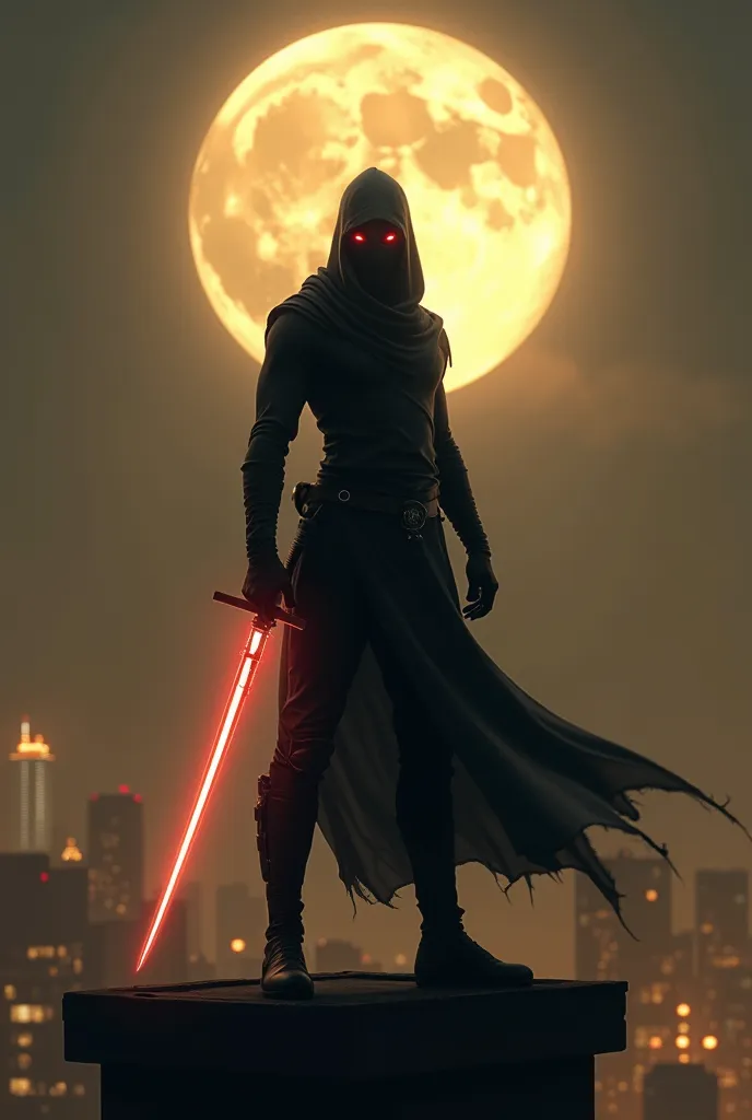 (best quality,8k,highres, masterpiece:1.2), ultra-detailed, HDR, UHD, studio lighting, ultra-fine painting, sharp focus, physically-based rendering, extreme detail description, professional, vivid colors, concept artists, warm color palette, dramatic lighting,Assassin in ninja clothes with a sword, dark night, on the roof, full moon, ninja around, sword glowing in moonlight, murderous eyes, powerful glare, tactical