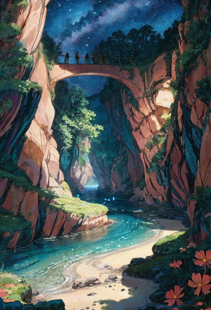 　Viral anime nature wallpaper in 4K quality, in the style of Pixar 3D inspired by Up, illustrating a breathtaking canyon with a hut under a big tree, and a river winding through the canyon floor; temperature is warm,glowingly butterflies, , cosmos lighting with stars twinkling in the sky, no human characters,a small hut under a big tree, the atmosphere is adventurous and moonlit dusk and uplifting --v 5 --stylize 1000