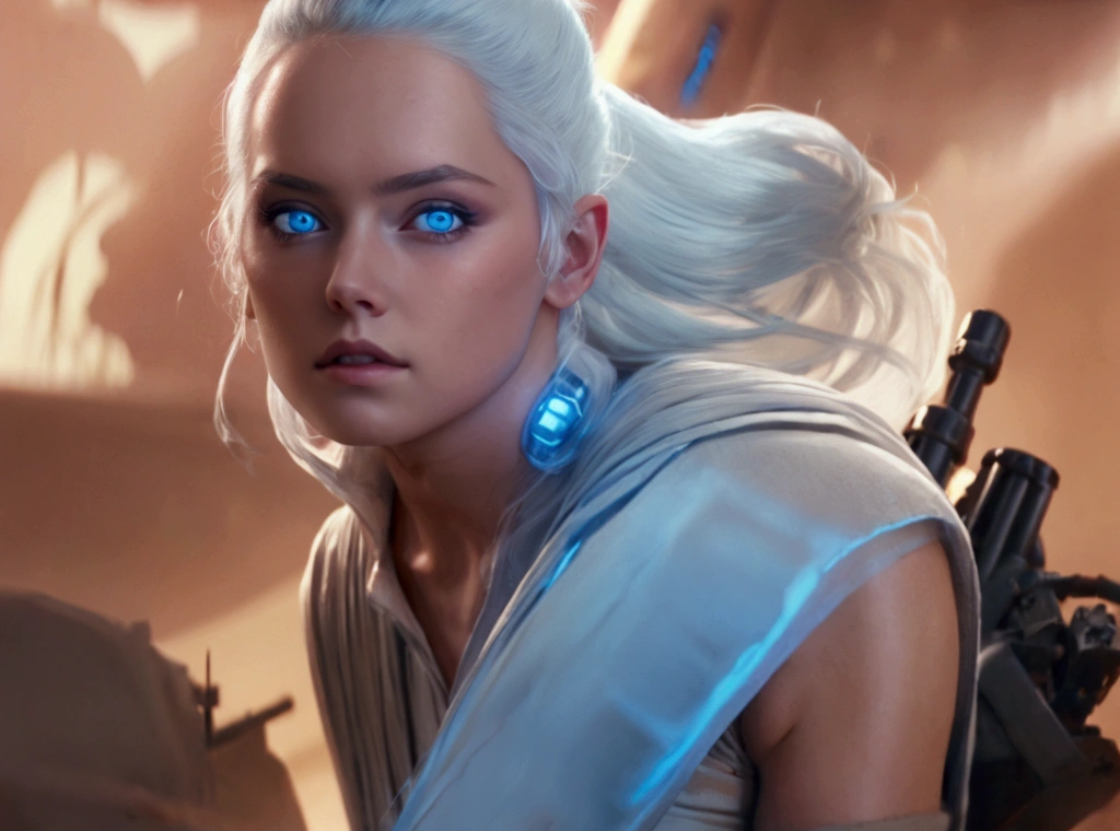 star wars white hair beauty woman blue eyes