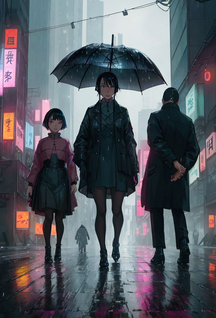 people walking across a street with umbrellas in the rain, holography, cyberpunk art, by Liam Wong, cgsociety 9, (neotokyo), vintage footage on tokyo streets, anamorphic film, in neotokyo