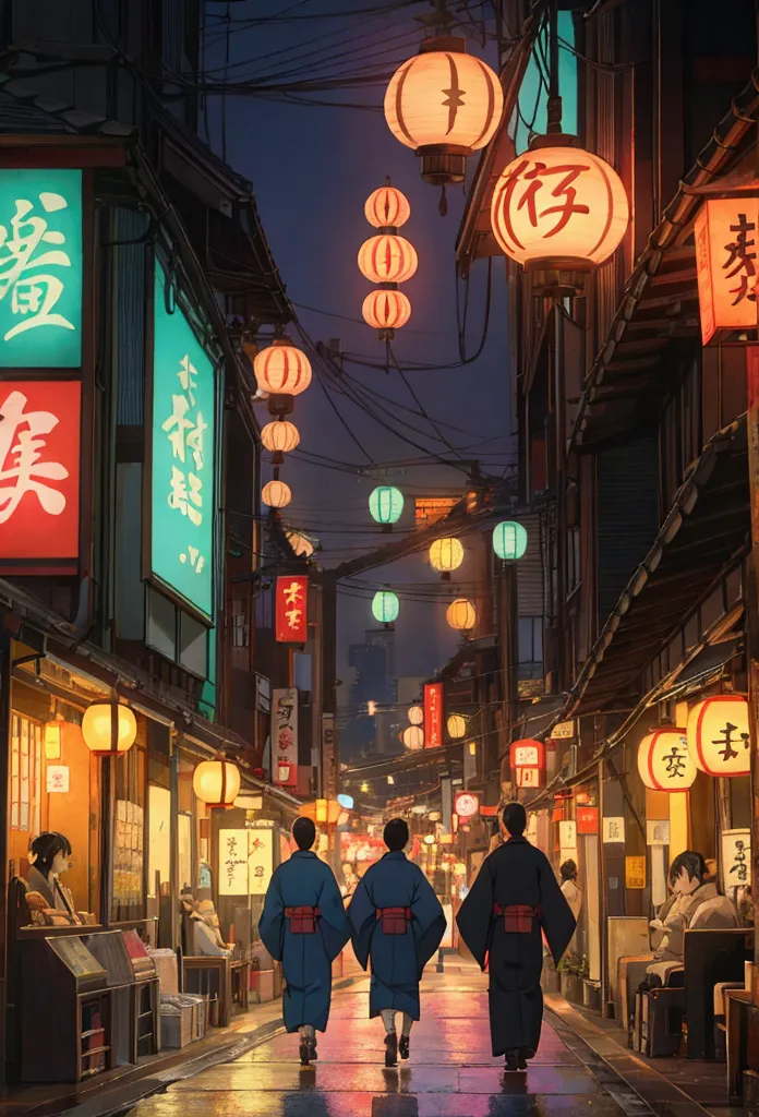 prompt:
image analysis and potential prompts given the image you&#39;ve described - a nighttime shot of a japanese street with n...