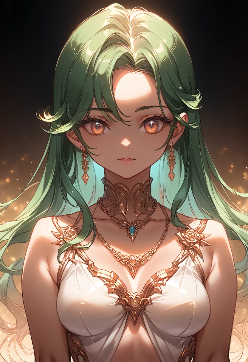 Close-up of a woman with Colorful hair and necklace, anime girl with space hair, soft vitality Rossdraws, a work of art in the Gouvez style, fantasy style, Colorful], Bright fantasy style, Ross draws a cartoon, full of vitality, universe and Colorful, Gouvez, Colorful digital fantasy art, amazing art style, beautiful anime style, white skin, Hulk clothes