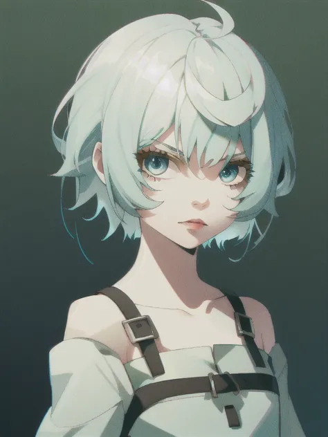 girl with short white hair and blue-green eyes looks like a boy