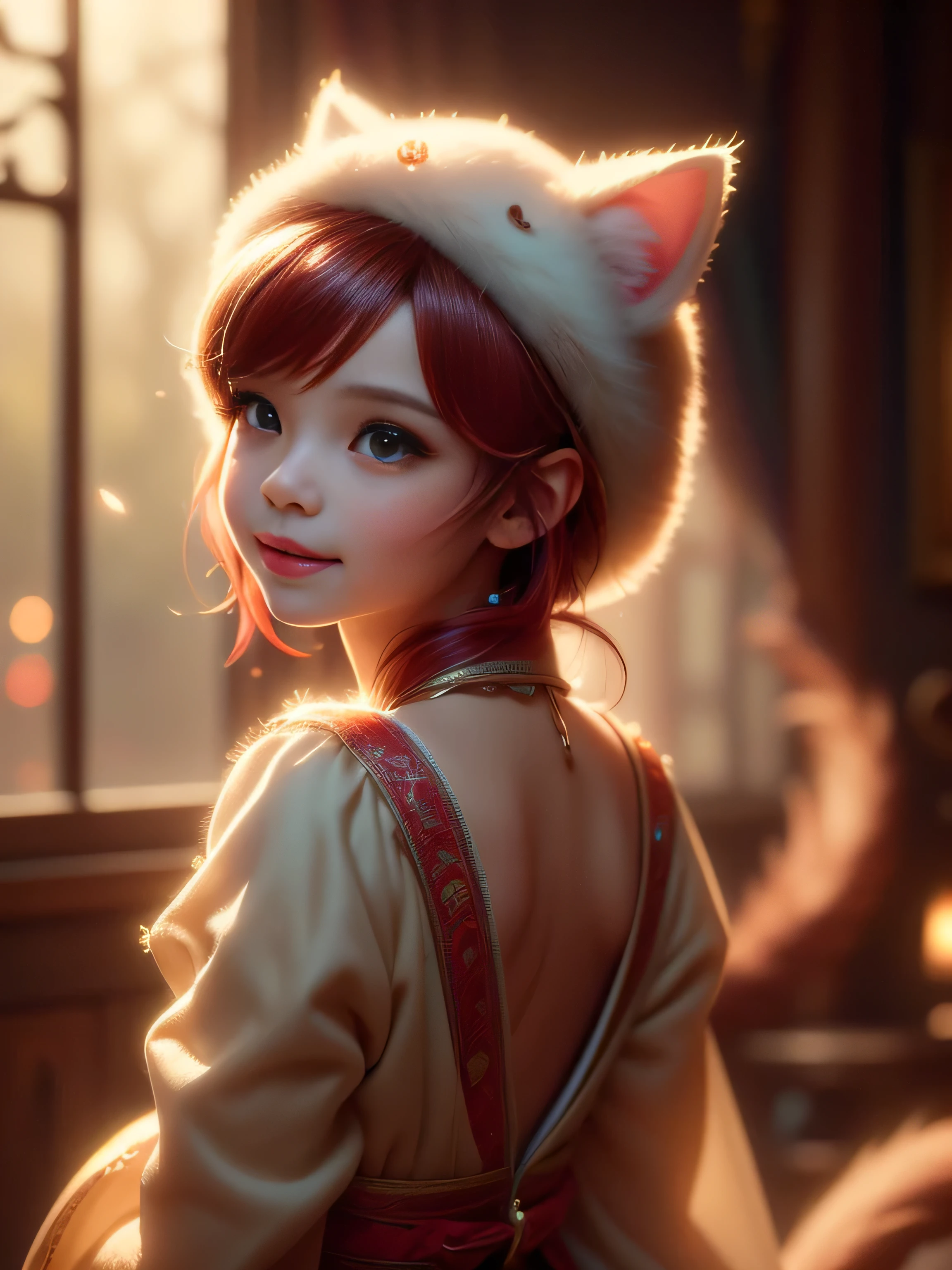 (Best Quality, Super Detailed, masterpiece, representative work, official art, professional, super high detail, 8k:1.3) Cute girl face wearing cat ear hat, girl dressed as furry, Vivid colors, Red hair, Innocent expressions, Playful features, Natural lighting, Soft background, Photorealistic, Shining eyes, Sharp focus, Glowing skin, Sweet and mischievous look, Hint of mischief, Dreamy atmosphere, Delicate details, soft volumetric light, (backlight:1.3), (cinematic:1.2), intricate details, (ArtStation:1.3)