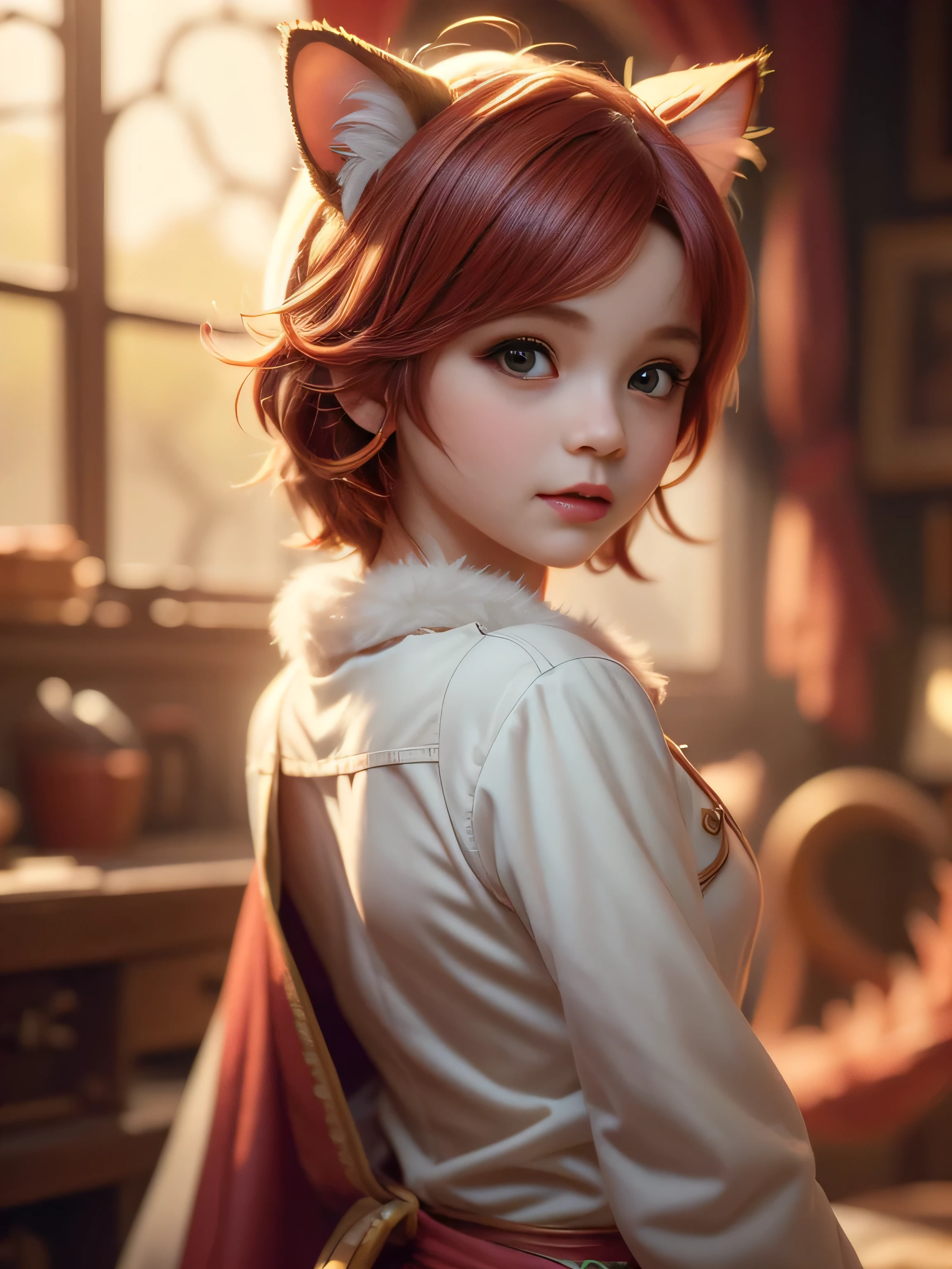 (Best Quality, Super Detailed, masterpiece, representative work, official art, professional, super high detail, 8k:1.3) Cute girl face wearing cat ear hat, girl dressed as furry, Vivid colors, Red hair, Innocent expressions, Playful features, Natural lighting, Soft background, Photorealistic, Shining eyes, Sharp focus, Glowing skin, Sweet and mischievous look, Hint of mischief, Dreamy atmosphere, Delicate details, soft volumetric light, (backlight:1.3), (cinematic:1.2), intricate details, (ArtStation:1.3)