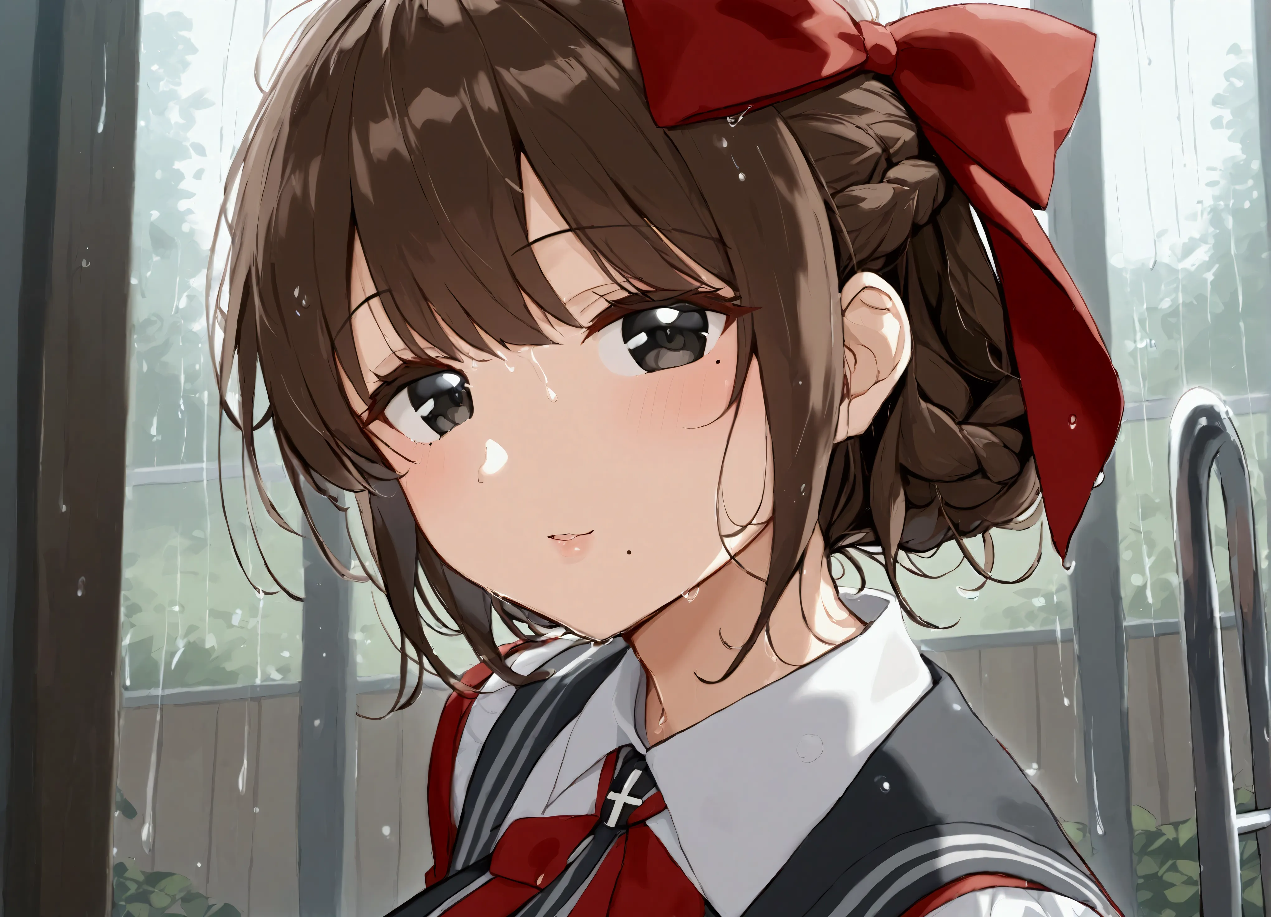 best quality, masterpiece, high resolution one person　kantai collection_asahi asahi kc、brown hair、black eyes、mole under the mout...