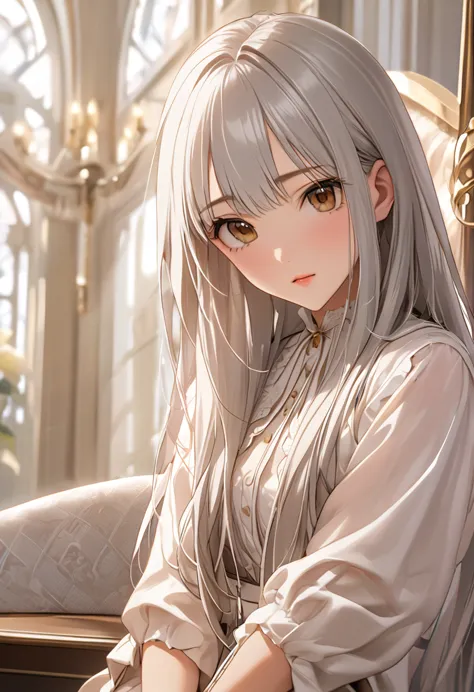 masterpiece,best quality,high resolution,very detailed,arbourne,silver hair, eyelash,brown eyes,[silver hair, long hair, indulge...