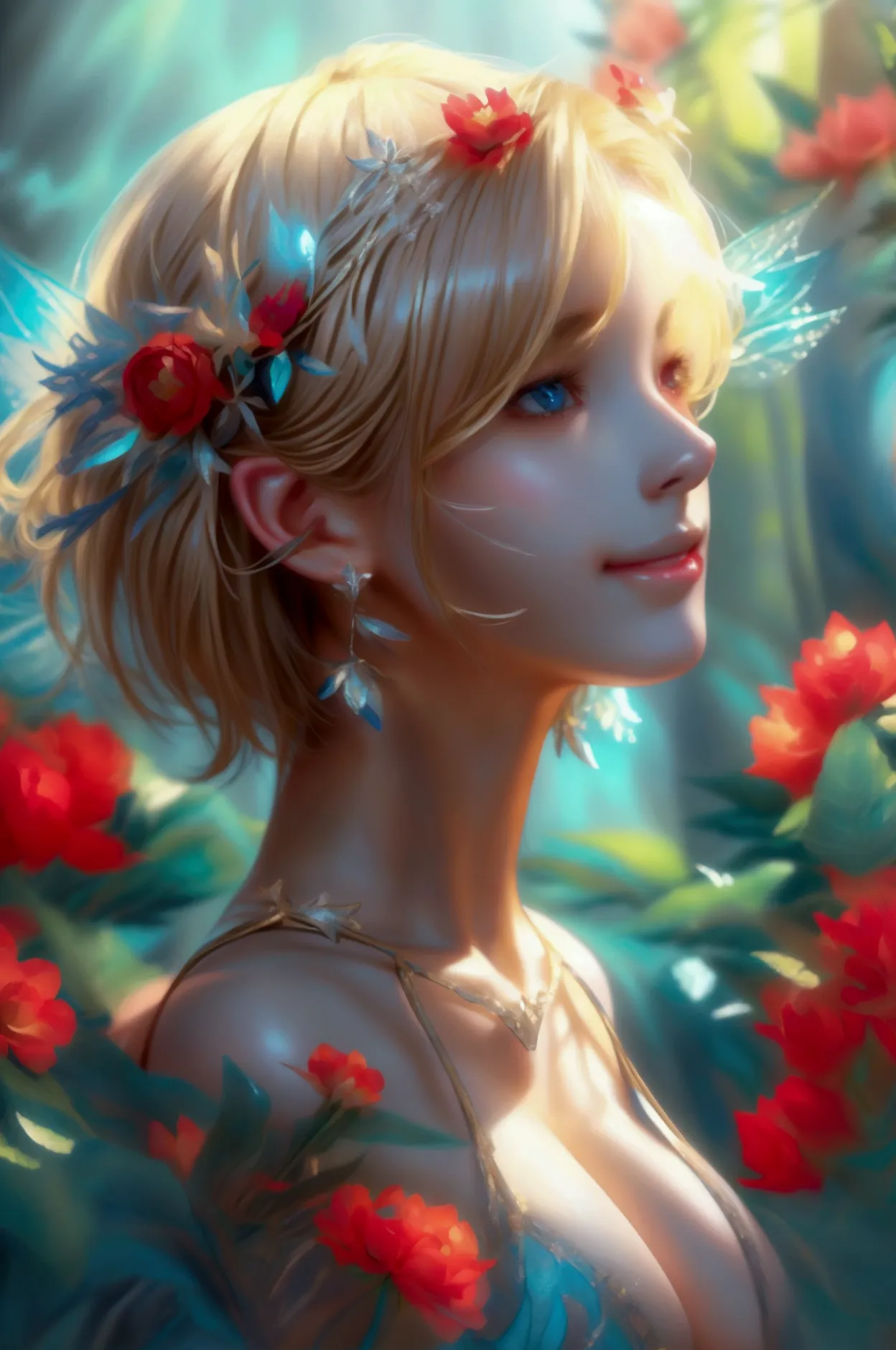 very detailed, masterpiece, cinematic lighting digital photography, art,surreal paintings,girl, blonde,short hair,a happy smile,...