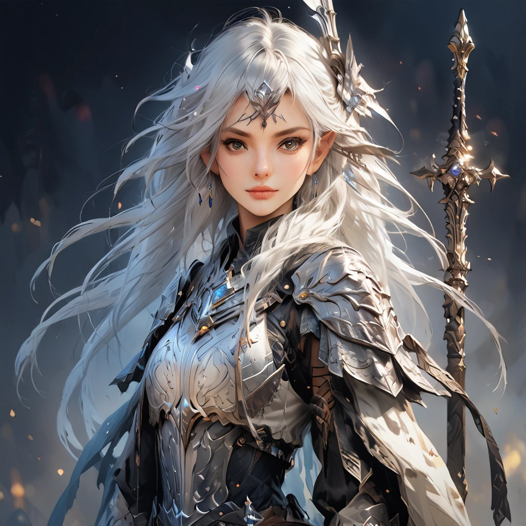 Fantasy female character, Epic fantasy theme, Portrait and full-body and weapon design, Character Design Sheet, 