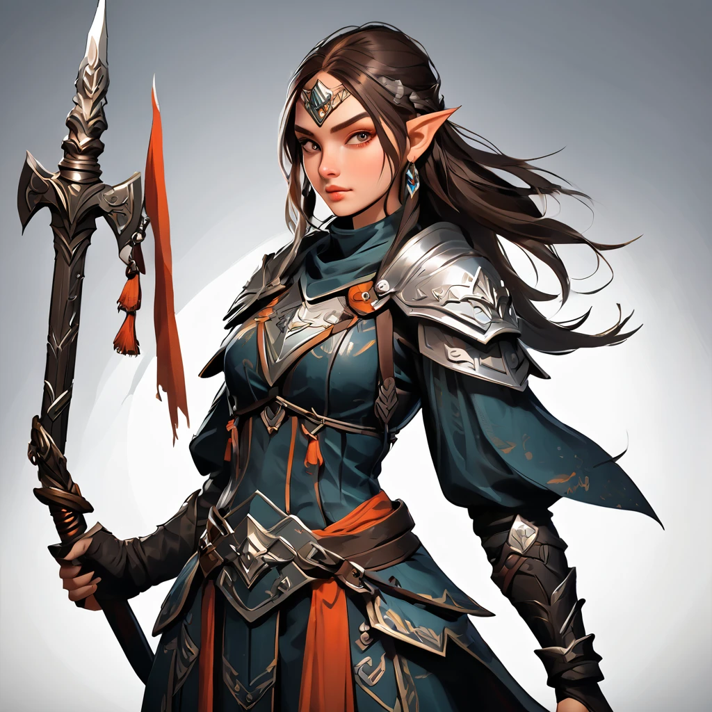 Fantasy female character, Epic fantasy theme, Portrait and full-body and weapon design, Character Design Sheet, 