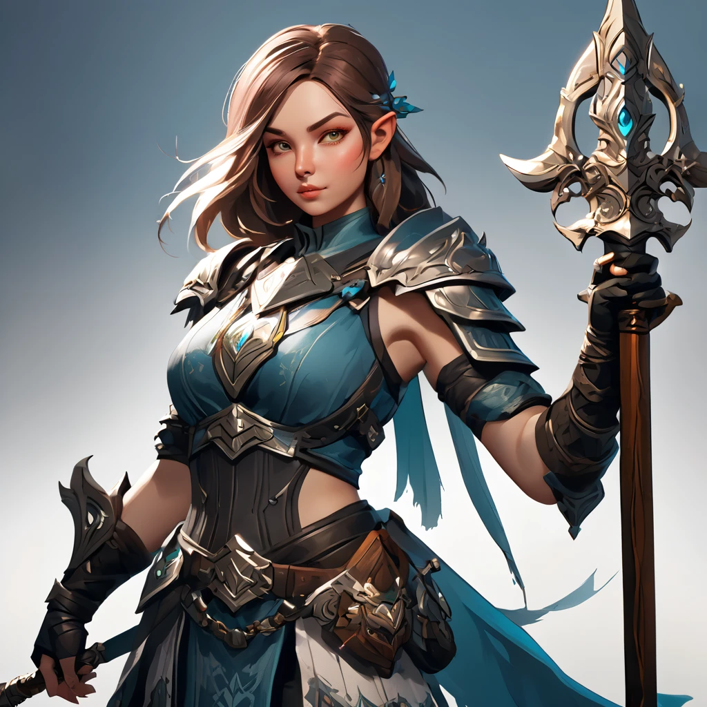 Fantasy female character, Epic fantasy theme, Portrait and full-body and weapon design, Character Design Sheet, 