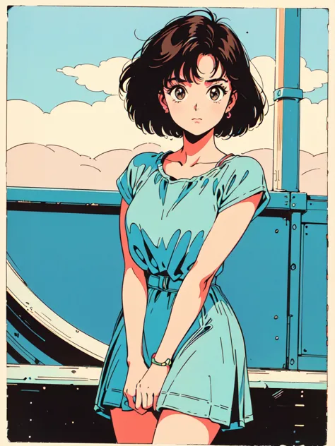 (80's, retro), (masterpiece, best quality), (anime, illustration), (natural colors, polaroid aesthetics). photo of a teenage gir...