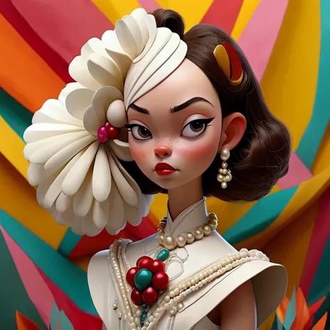 a beautiful woman statue with a flower in her hair, ultra detailed 3d digital illustration, pop japonisme style, stunning digita...