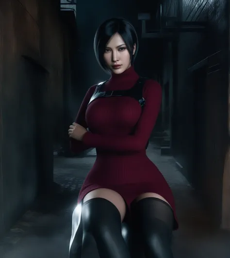 ultra-realistic extremely detailed real life 8k masterpiece of a gorgeous asian woman re ada wong wearing black pantyhose re4 st...