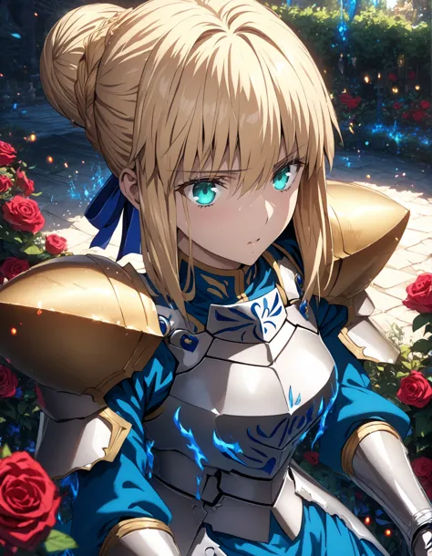 absurdres, highres, ultra detailed, hdr, master piece, artoria pendragon, blonde hair tied in a bun, expressive turquoise eyes, ...