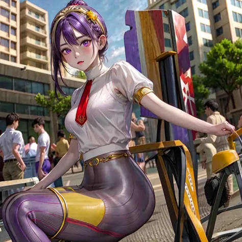 (masterpiece), (best quality), (ultra-detailed), intricate detail, athena97, 1girl, solo, purple eyes, purple hair, long hair, w...