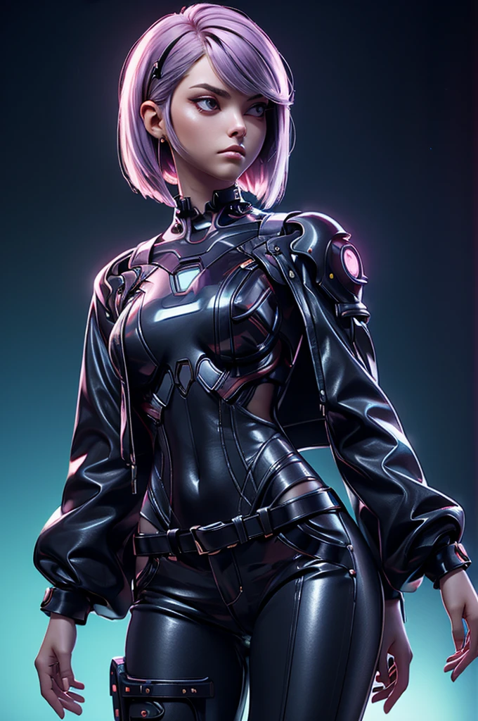 close ups, A female samurai with a cyborg half-body、cyber punk、Estimated Age25 Year、Bodysuits that fit the body、skinny、skinny pants、Casual wear、Wear a half-coat、Combat Ready