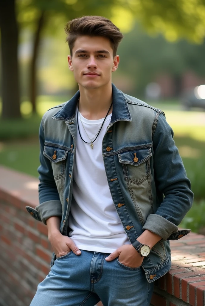 Senior Photos| Myron Edwards Photography | Casual Cool: "Capture a senior portrait of a young man in a relaxed pose, wearing a stylish casual outfit. Use natural lighting in an outdoor setting, such as a park or urban area, to convey a laid-back yet confident vibe