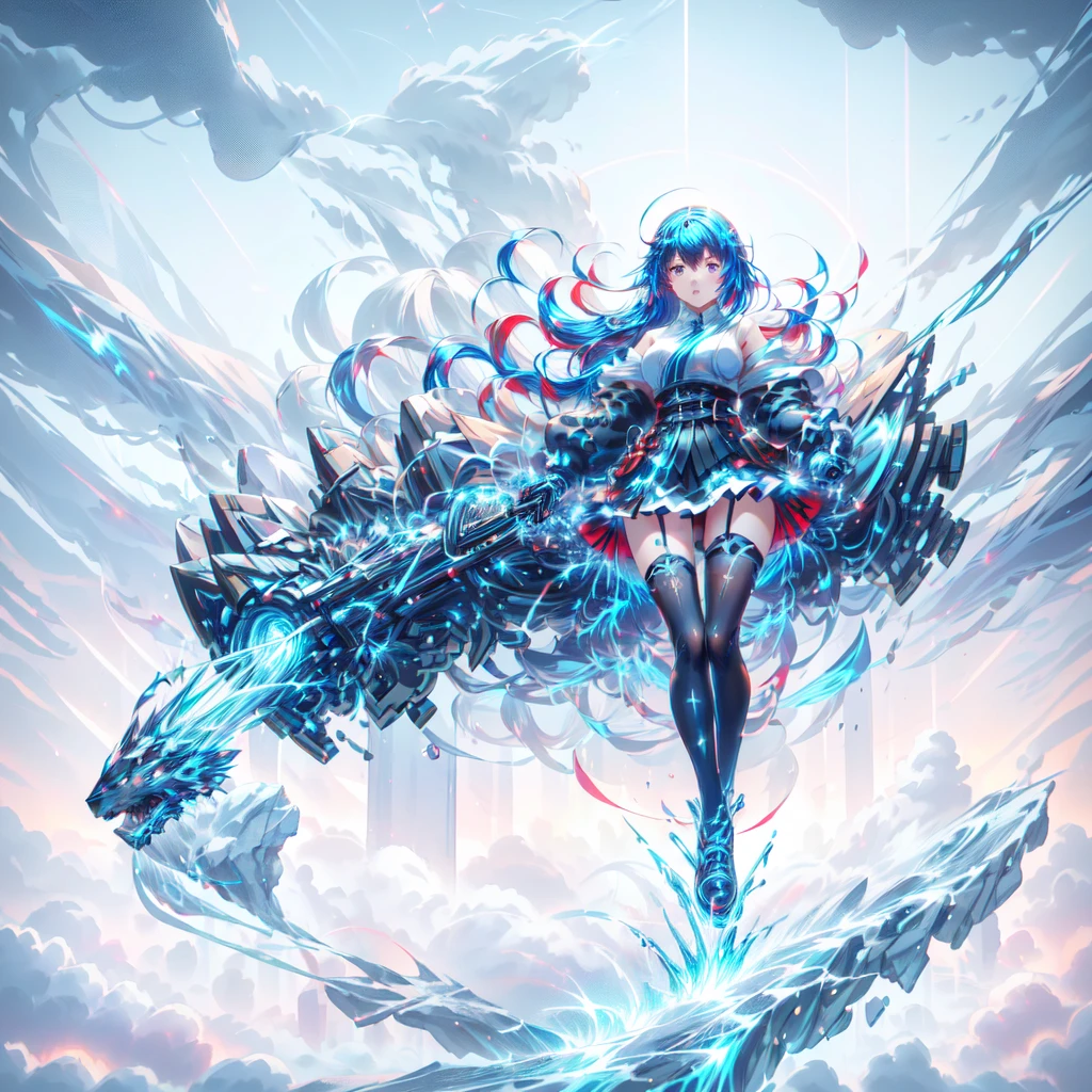 anime girl with a black and white outfit and a blue and red hair, character is covered in liquid, trending on artstation pixiv, rossdraws sakimimichan, rossdraws 2. 0, digital art on pixiv, from arknights, rossdraws 1. 0, artwork in the style of guweiz, anime fantasy illustration