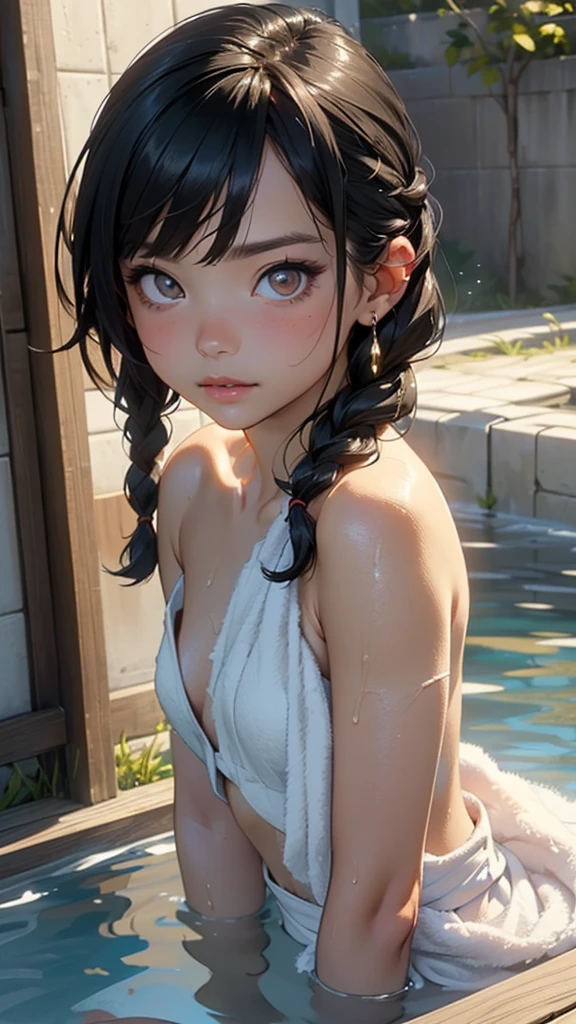 cute a bit ,(((a bit ,Tiny little body,,Chibi))),((())),((a bit  with extremely cute and beautiful Black Hair)),(baby face), (Round face),Bit Girl,small ,smallアンダーバスト,

(((Flat Chest))),(((Black Hair:1.5,Chiban,Braided Hair,Inner hair color,Ear breathing))),((Heterochromia iridis:1.5, (pink_eye and gold_eye))),Elaborate eyes,beautiful detailed eyes,symmetrical eyes,big eyes:1.5,(((Shiny skin:1.5,Light Skin: 1.5,The skin was tanned,Shiny skin,very Shiny skin,Shiny body,Plastic Glitter Skin,exaggerated Shiny skin,Glowing Skin,Wet Legs))),(Detailed body,(Detailed face)),

cute,Lewd,Erotic,((nsfw)),

((Wrapped in a tight-fitting bath towel)), (Wet Hair, Wet Skin) and (steam),(((Naked under the towel))),

(Dynamic pose:1.0),Embarrassing,(Center,Fit to size,Three-part method),

Open-air bath,hot spring,hot springの池,Rock Bath Full Moon,Mountain in the background々,stream,The hot spring is steaming,at night,scenery,extremely scenery,

(Shiny Asian ornaments),High resolution,Sharp focus,(Super detailed,Very detailed),(Photorealistic artwork:1.37),(Very detailed CG unity 8k wallpaper),(((Vibrant colors,Vivid Themes))),(Elaborate),(masterpiece),(Best Quality),Artistic photography,(Photography by sldr),(Elaborate background),Perfectly rendered faces,Perfect facial details,Realistic Face,Photorealistic,((Elaborate detail)),(((realism))),
