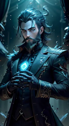 man magician necromancer, noblesse, noble, ((well-trimmed short beard)), dans les mains grimoire sombre et noir, (((army of the ...