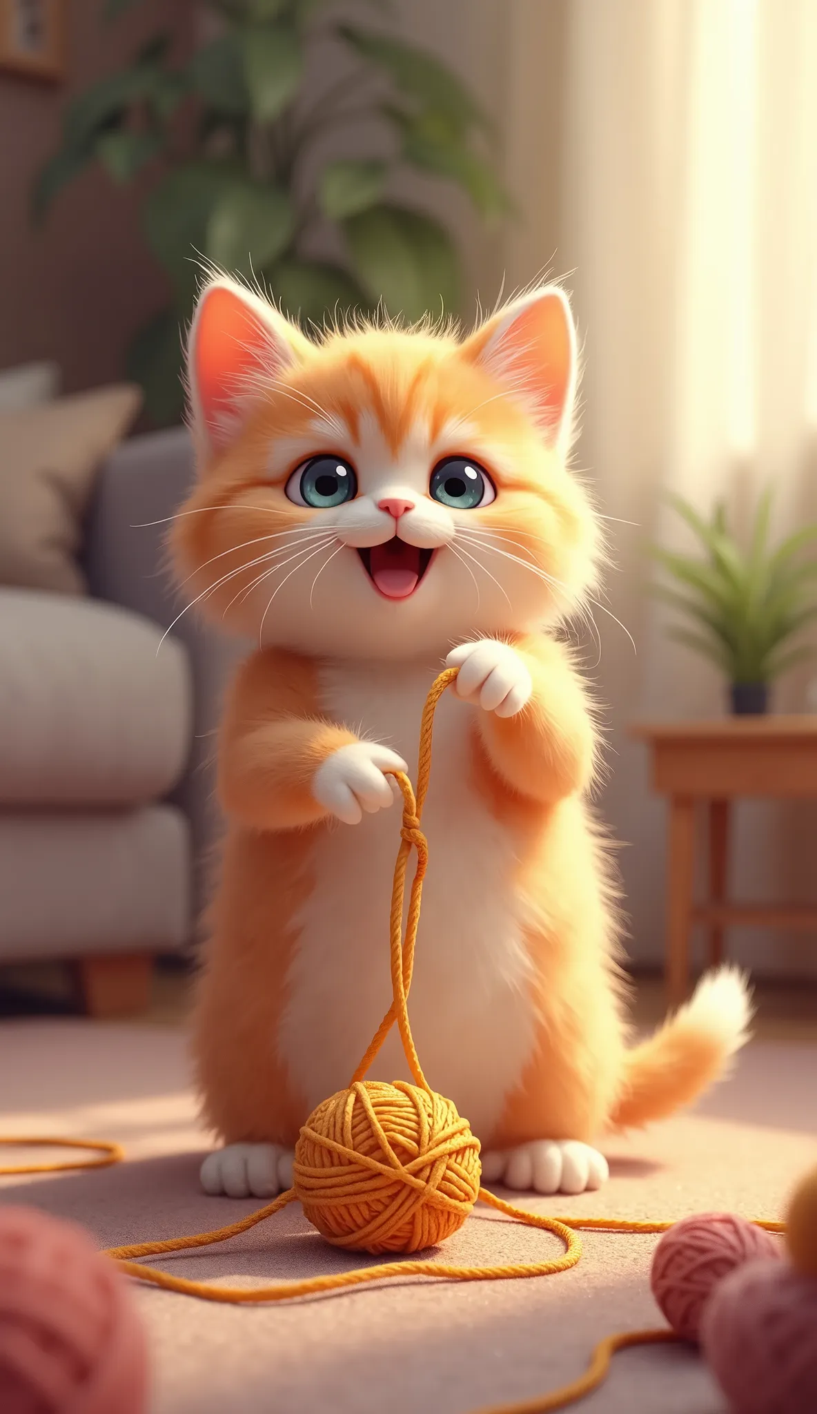 anime cat cute image of a cat playing with lanam yarn tender and funny image