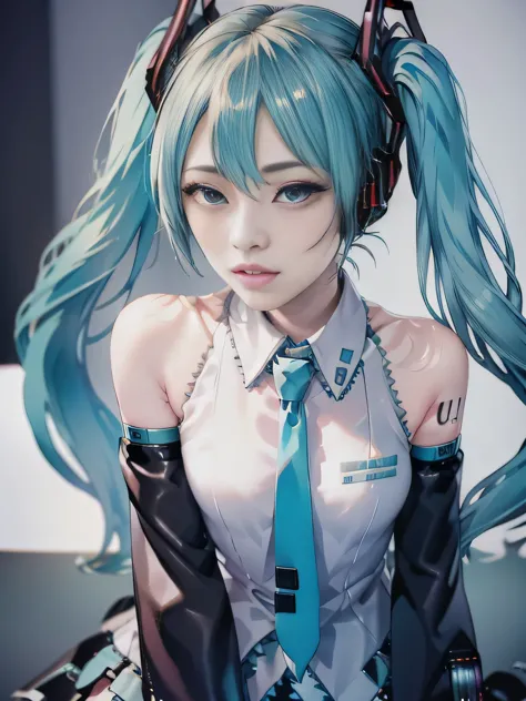 ((cyberpunk blurred background:1.5)), hatsune miku, (1 girl:1.3), full body shot, dynamic pose:1.21, dance poses:1.21, looking u...