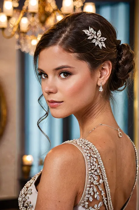 lcaprice, updo, elegant dress, jewelry, necklace, attending a fancy gala, bokeh