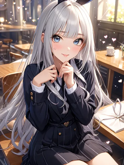 masterpiece,best quality,high resolution,very detailed,arbourne,silver hair, eyelash,blue eyes,[silver hair, long hair, bunny cu...