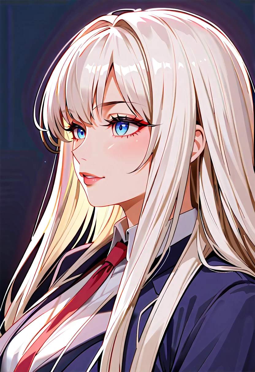 Anime girl with long white hair and red and black clothes, Anime Girl Profile, beautiful Anime Portrait, White-haired God, Anime Girl Portrait, Digital anime art, Digital anime illustration, Anime Girl Portraitプロフィール, Anime style portrait, detailed Digital anime art, Anime Girl Portrait, Detailed portrait of an anime girl, Anime Portrait, Anime Style 4k, onmyoji portrait