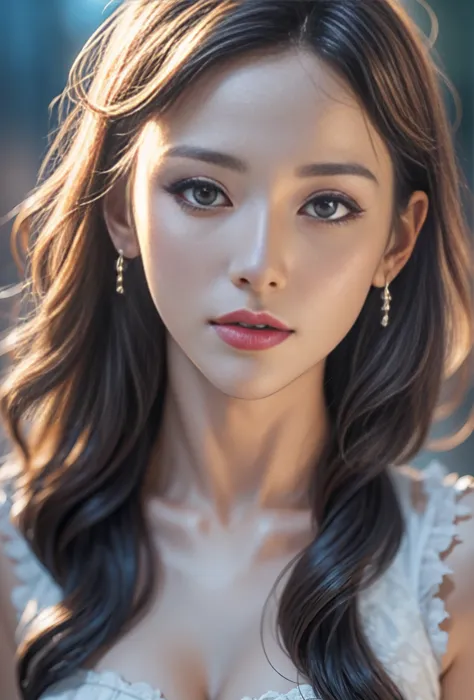 a beautiful young korean woman, closeup portrait of a korean woman wearing a dress with long hair, detailed intricate makeup, so...