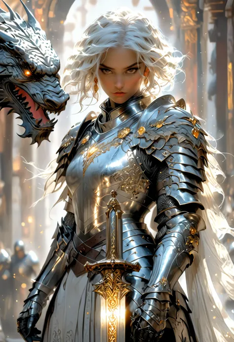 breathtaking a very detailed digital painting of a powerful knight in armor holding a large, shield decorated with heroic poses,...