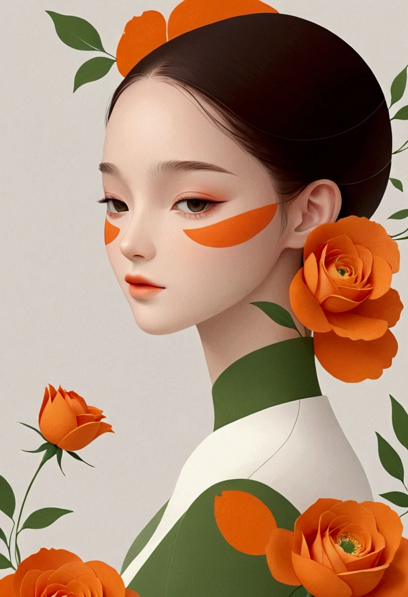 Victor Age&#39;s style, Beautiful details，simple，Modern，advanced，Cute color blocking，flower，Orange，White，grid，line，illustration，vigor，pixar，