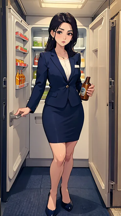 a career woman wearing a navy blue suit、2、one person、she is wearing a navy blue tight skirt under her suit.、i got home and looke...