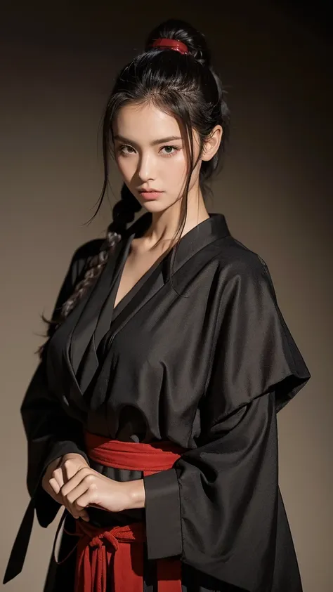 high resolution, ultra high definition, high quality, masterpiece, woman、30th generation、samurai、center parted topknot、large bre...