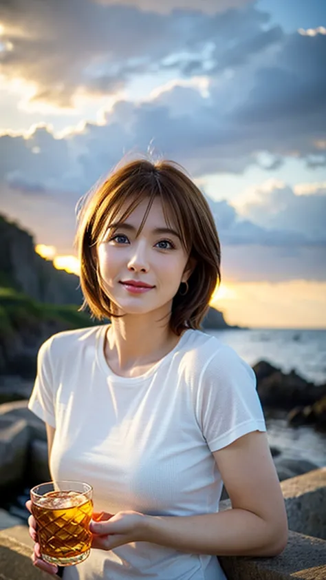 (realistic, 超realistic:1.4), 16k hdr, high resolution,brown short hair,the best smile、japanese actress,so beautiful(it looks lik...