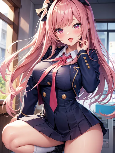 high resolution, masterpiece, highest quality, very detailed, textured skin, long hair, blushing, large breasts, school uniform、...