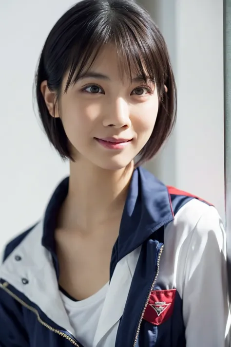 1 girl, (white shirt with red tie, wearing a navy blue jacket:1.2), very beautiful japanese idol portraits, 
(raw photos, highes...