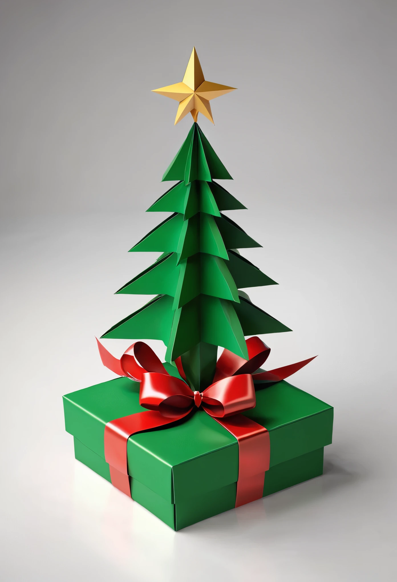 Make me a simple Christmas tree with a small gift box next to it. 3d shape
