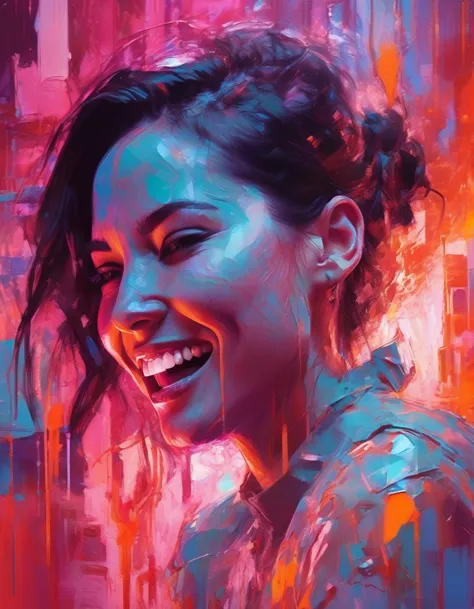 ((olvmnnpsy woman, laughing)), art: henry asencio, close-up, lava lamp captured in ultra-realistic style, posing in the undulati...