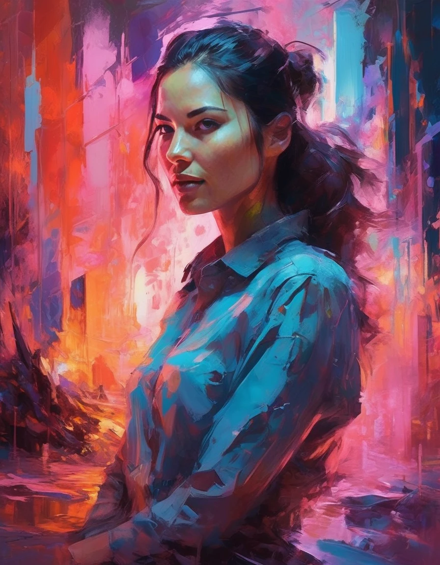 ((olvmnnpsy woman looking straight into the camera, smiling)), art: Henry Asencio, close-up, lava lamp captured in ultra-realistic style, posing in the undulating glow of a neon atmosphere reminiscent of Syd Mead's futuristic aesthetic, the lava inside the lamp seamlessly morphs, soft focus background, neon glow, digital painting, dramatic lighting , artstation trend, sharp focus, studio photo, intricate details, high detail,