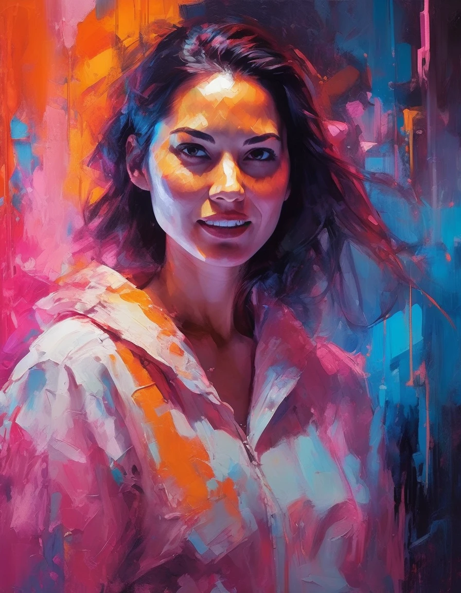 ((olvmnnpsy plump woman looking straight into the camera, smiling)), art: Henry Asencio, close-up, lava lamp captured in ultra-realistic style, posing in the undulating glow of a neon atmosphere reminiscent of Syd Mead's futuristic aesthetic, the lava inside the lamp seamlessly morphs, soft focus background, neon glow, digital painting, dramatic lighting , artstation trend, sharp focus, studio photo, intricate details, high detail,